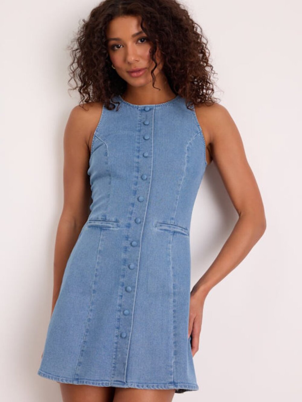 Lulus Mabyn Medium Wash Denim Button-front Mini Dress Blue - Size XS